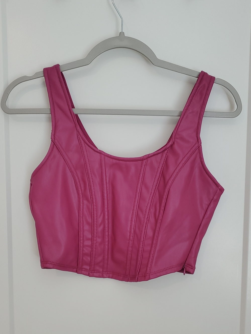Women's Pink Faux-Leather Corset Crop Top Medium Like New